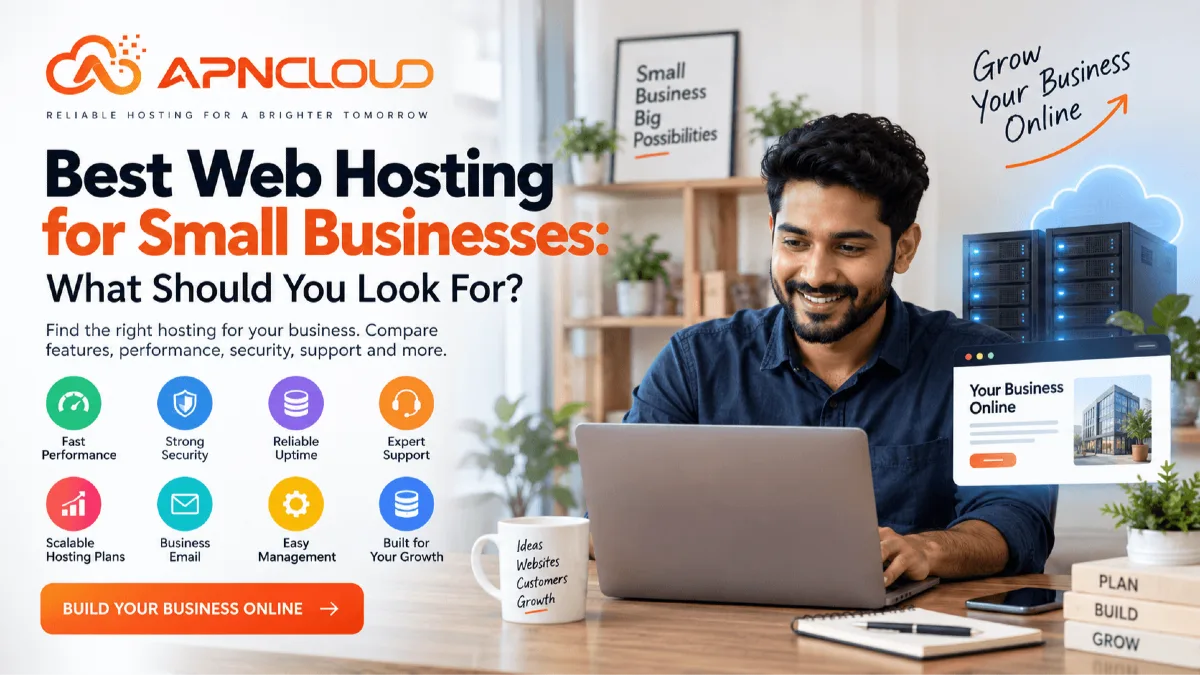 Best web hosting for small business with APNCloud hosting features and business growth concept